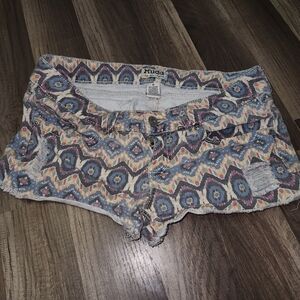 MUDD Distressed Aztec Denim Shorts size Juniors 9 Vintage